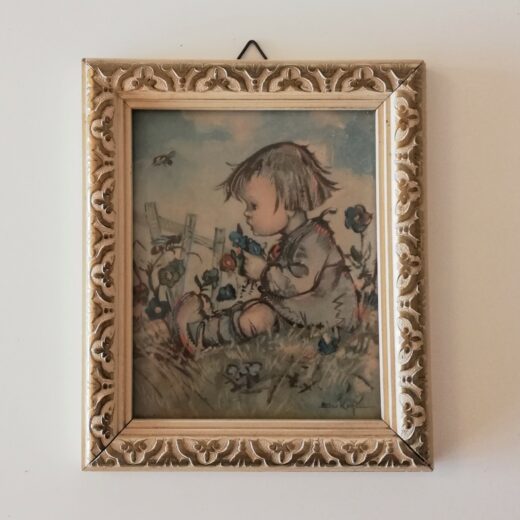Vintage prent meisje in het gras - Bukac