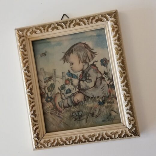 Vintage prent meisje in het gras - Bukac