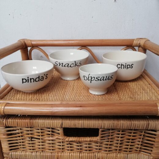Setje bakjes voor pinda's, chips, snacks en dipsaus