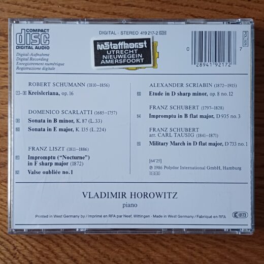 CD Vladimir Horowitz The studio recordings - New York 1985