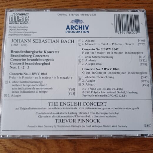CD Bach Brandenburgische konzerte 1, 2, 3