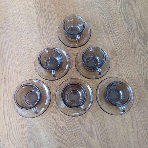 6 Arcoroc kop en schotels rookglas