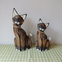 2 vintage houten katten