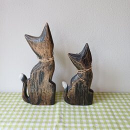 Set van 2 vintage houten katten
