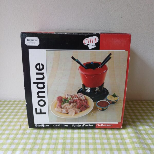 Gietijzeren fondueset in originele doos